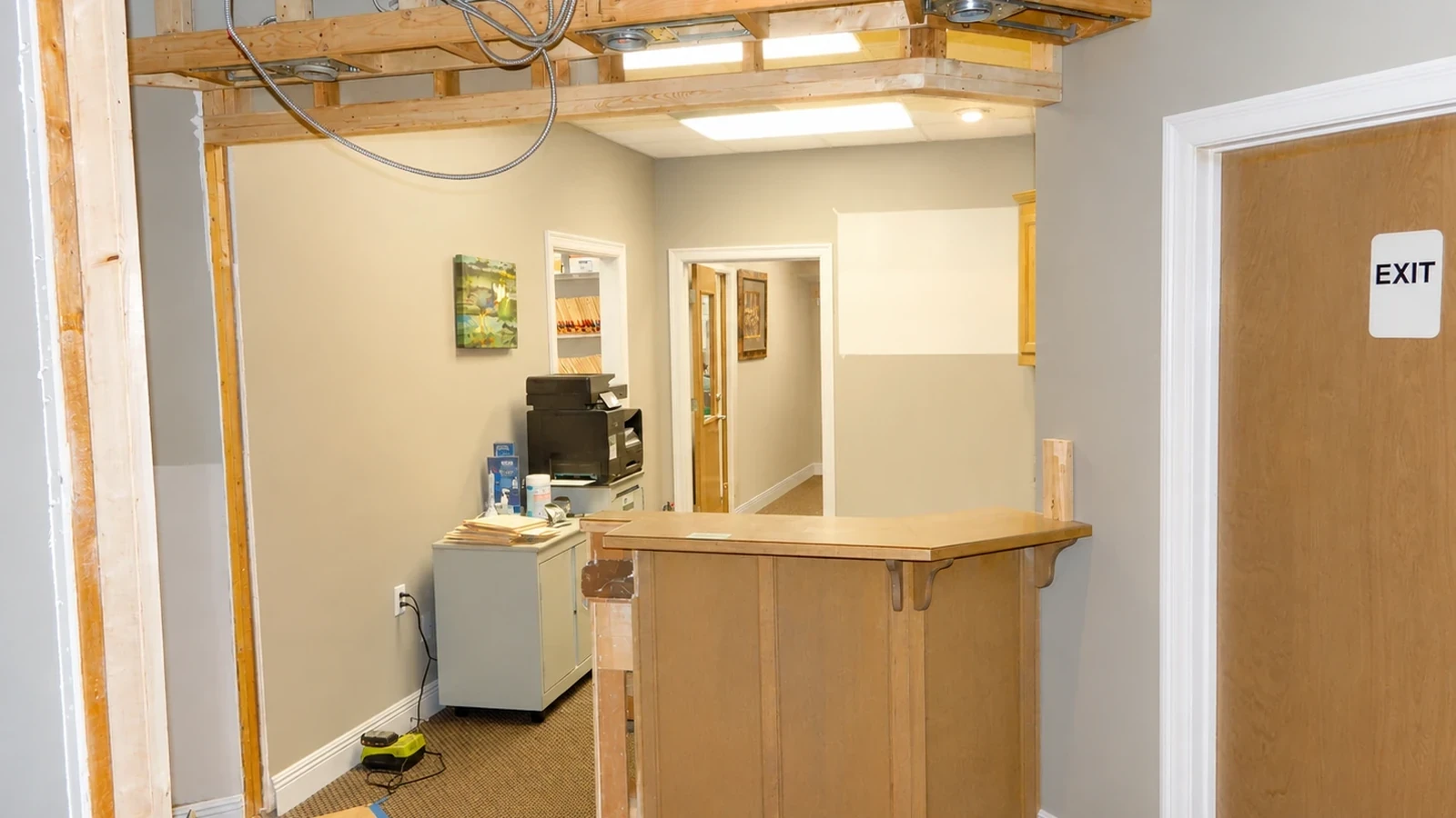 Before renovation — checkout counter under construction