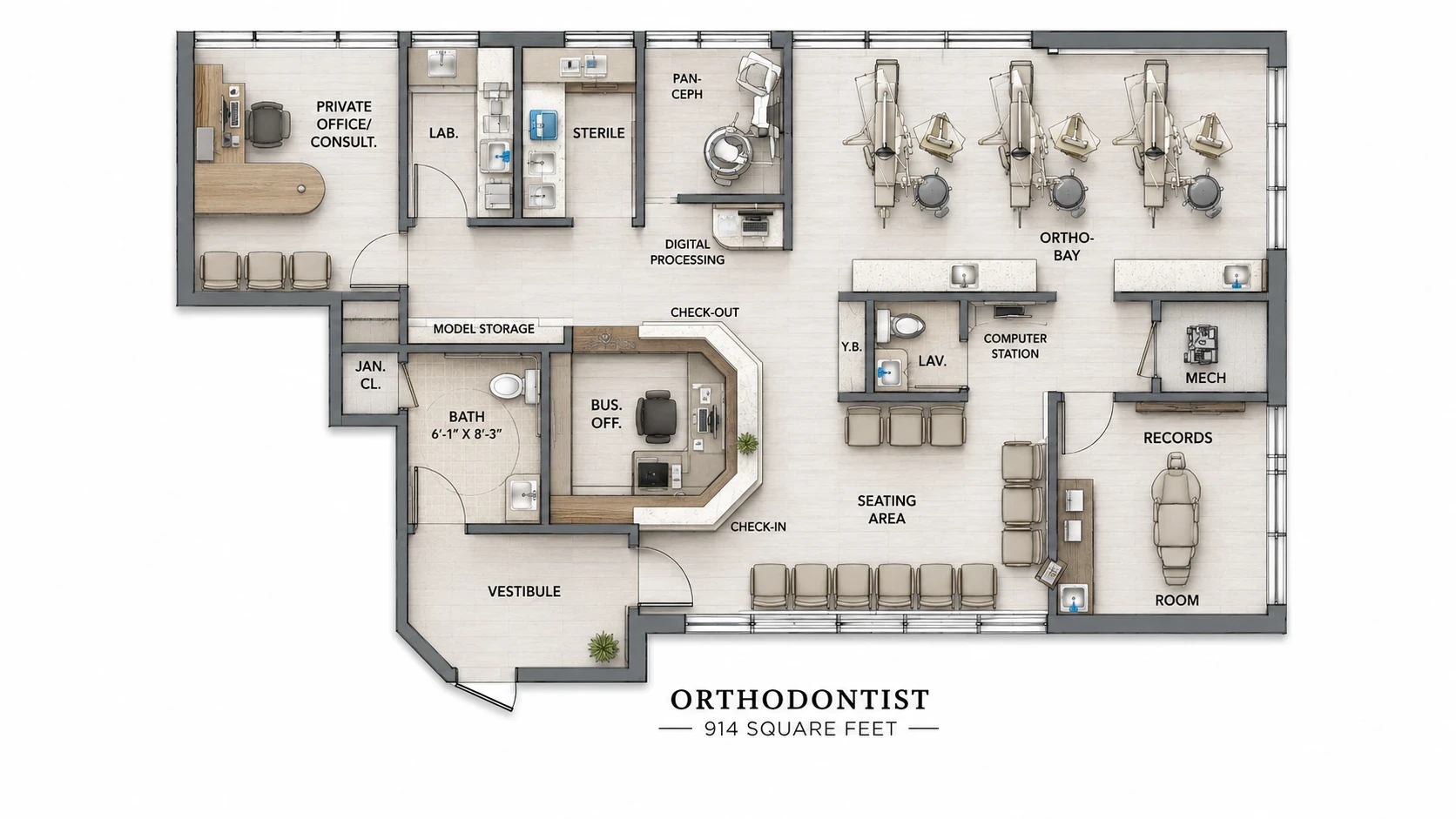 Floor Plan — 914 sq ft Orthodontist