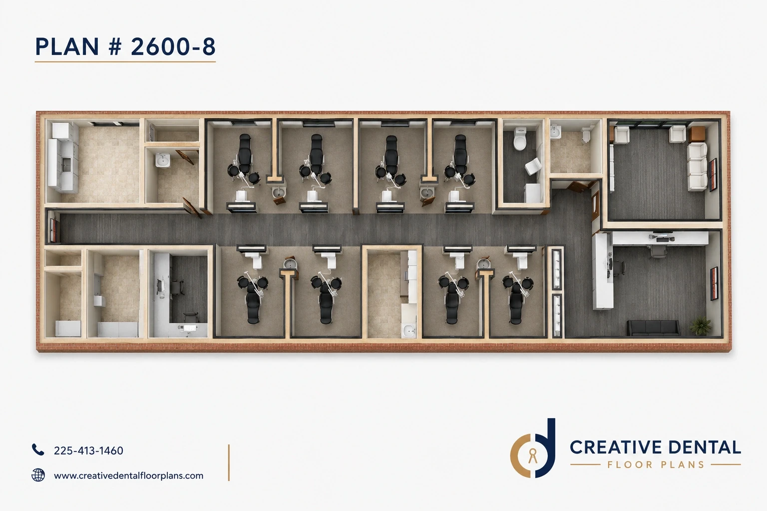 3D Floor Plan — Plan #2600-8